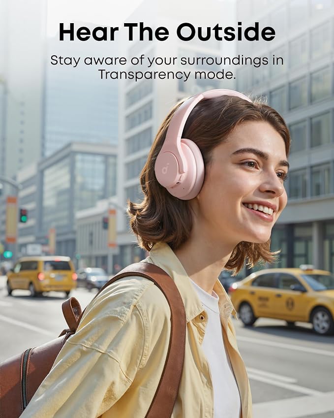 Soundcore by Anker Q20i Hybrid Active Noise Cancelling Headphones, Pink | Over-Ear, Bluetooth, 40H ANC Playtime, Hi-Res Audio, Big Bass, Transparency Mode, Customize via App, Travel, Home, Office - Image 6