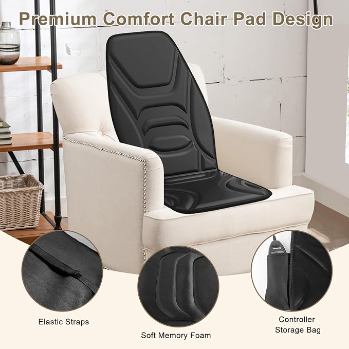 Back Massager with Heat for Chair, Vibration Massage Seat Cushion with 8 Motors, Massage Chair Pad with 5 Modes & 3 Intensities, Massage Pad for Office Chair, Recliner & Sofa - Image 4