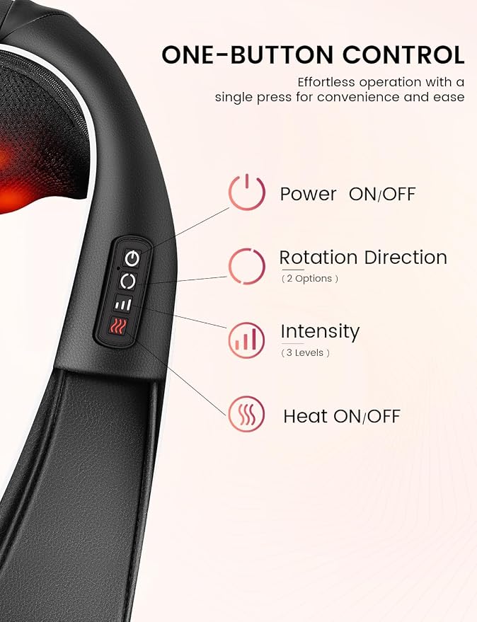 Shiatsu Neck and Back Massager with Heat, Corded Deep Tissue Shoulder Massager for Pain Relief, 3D Kneading Nodes, Eligible for FSAHSA Electric Massage Pillow for Home Office Car, Gift for Men Women - Image 4