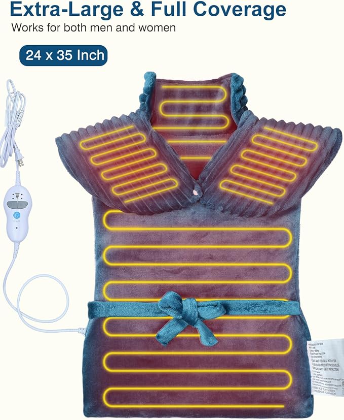 Vibrating Heating Pad for Neck and Shoulders and Back, 24"x35",Teal - Image 7