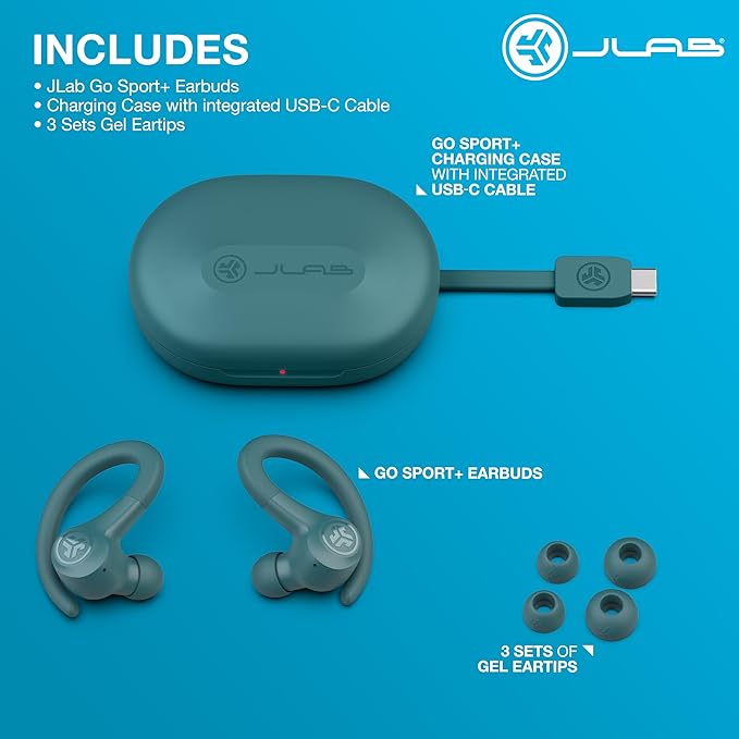 JLab, Go Sport+, True Wireless Workout Earbuds, Bluetooth Sport Earbuds, Clear Calling, Teal - Image 4