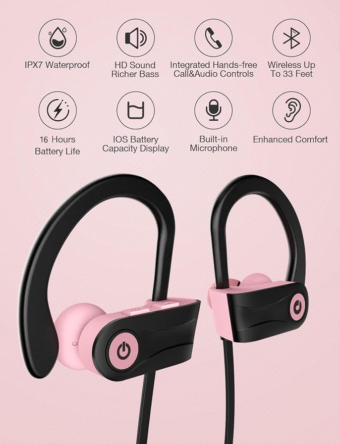 Otium Bluetooth Headphones Wireless Earbuds Headsets Wireless Earbuds Bluetooth Earphones IPX7 Waterproof 15 Hours Playtime Running Sports Workout - Image 2