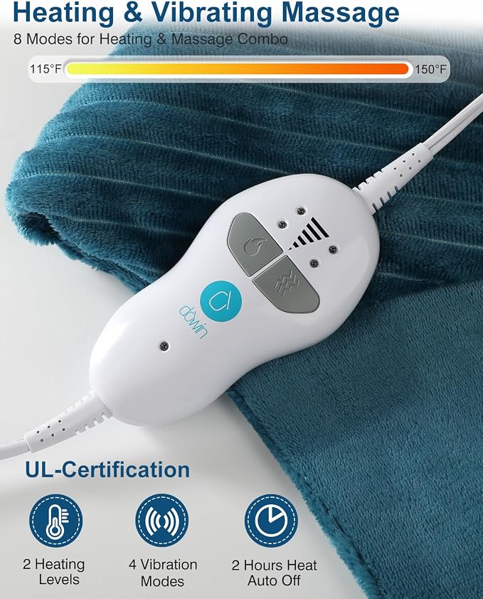 Vibrating Heating Pad for Neck and Shoulders and Back, 24"x35",Teal - Image 4