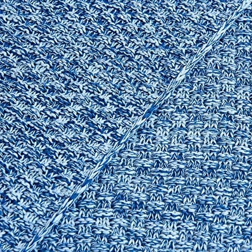 Longhui bedding 100% Cotton Knitted Throw Blanket – Blue White, Soft & Cozy, Machine Washable, 60"x80" – Perfect for Living Room, Couch, Sofa, Bed or Travel - Image 4
