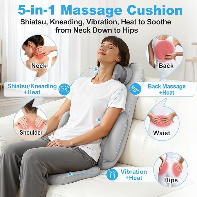 Back Massager for Chair with Dual Neck Modules and Heat, Grey - Image 2