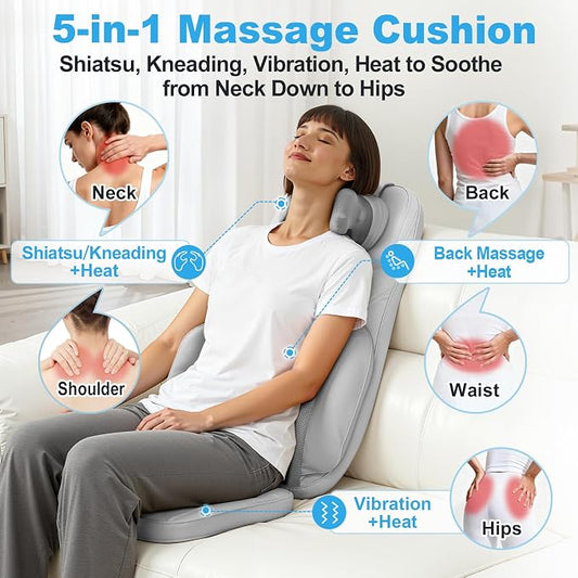 Back Massager for Chair with Dual Neck Modules and Heat, Grey - Image 2