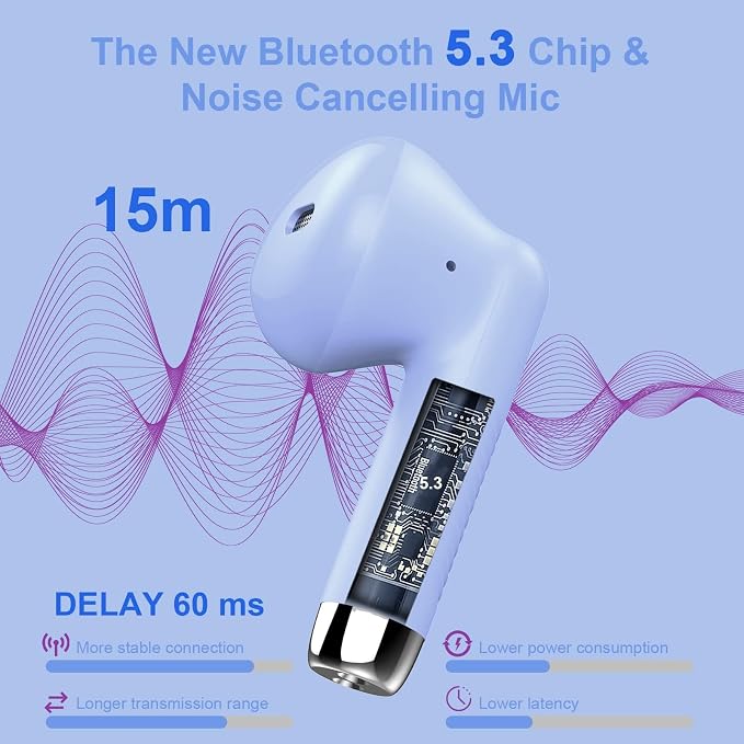 Wireless Earbuds, Bluetooth 5.4 Earbuds Stereo Bass, Bluetooth Headphones | in Ear Noise Cancelling Mic, Earphones IP7 Waterproof Sports, 32H Playtime USBC Charging Case Purple Ear Buds for Android iOS - Image 2