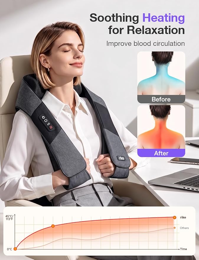 RIKE Shiatsu Neck Massager with Heat, Corded Linen Fabric Deep Tissue Back Massager for Neck and Shoulders, Electric Kneading Massager for Muscle Relief, Gift for Mom Dad Home Office Car - Image 3