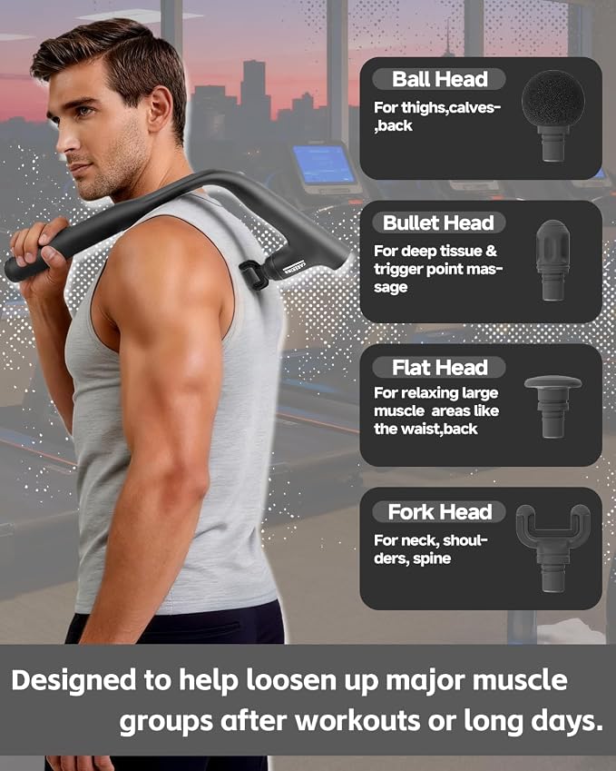 3-in-1 Massage Gun, Deep Tissue Percussion Massager with Extended Handle for Back Pain Relief, Portable for Gym/Office/Home, FSA-HSA Eligible - Image 5
