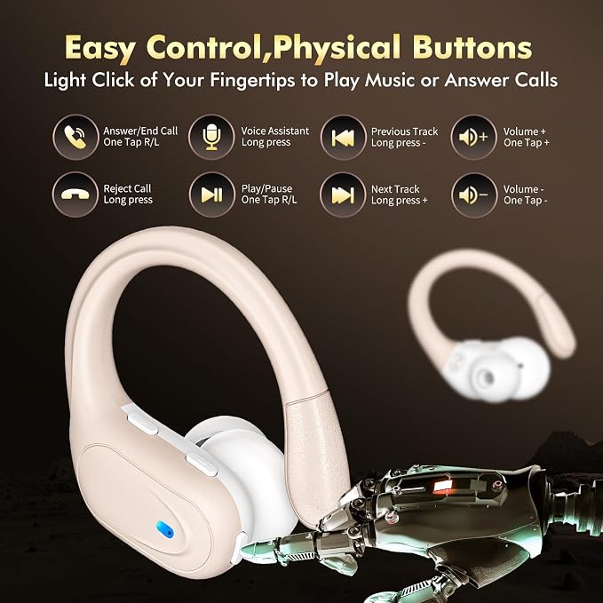 HAOYUYAN Wireless Earbuds, Sports Bluetooth Headphones, 80Hrs Playtime Ear Buds with LED Power Display, Noise Canceling Headset, IPX7 Waterproof Earphones for Workout/Running (Camel) - Image 6