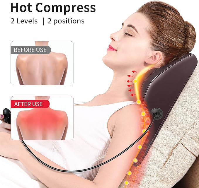 Boriwat Neck Massager with Heat, Back Massager & Deep Tissue Massager, 3D Kneading Massage Pillow for Neck, Back, Shoulder, Leg, Gifts Men Women Mom Dad, Stress Relax at Home Office and Car (Brown) - Image 3
