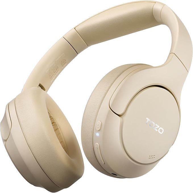 TOZO Hybrid Active Noise Cancelling Headphones, Hi Res Audio | Wireless Over Ear Bluetooth Headset, 60H Playtime, Custom EQ via App Deep Bass Comfort Fit Ear Cups, for Home Office Travel by TOZO
