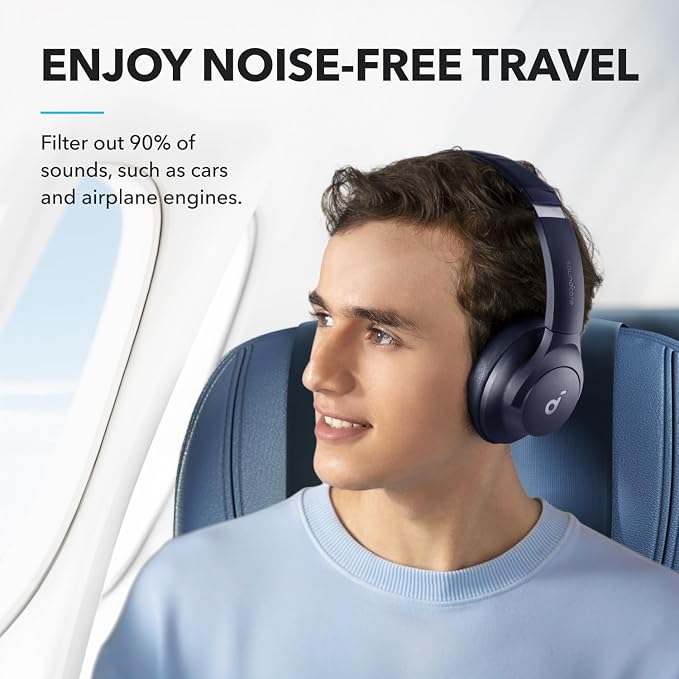 Soundcore by Anker Q20i Hybrid Active Noise Cancelling Headphones, Blue | Over-Ear, Bluetooth, 40H ANC Playtime, Hi-Res Audio, Big Bass, Transparency Mode, Customize via App, Travel, Home, Office - Image 2