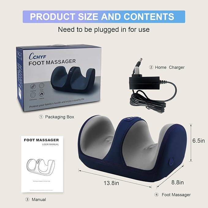 Foot Massager with Heat, Electric Foot and Calf Roller Massager, Blue - Image 2