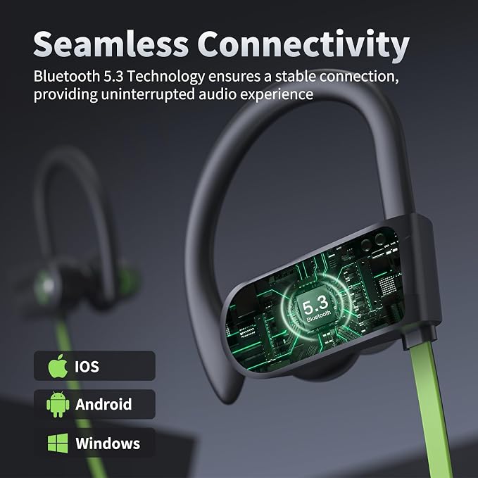JOYWISE Bluetooth Headphones, Wireless Earbuds IPX7 Waterproof for Gym | Bluetooth 5.3 Headphones with 16Hrs Playtime Stereo Bass Headsets with Mic Running Headsets with Earhooks for Sports Running - Image 8
