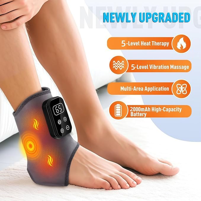 2Pcs Foot Massager for Neuropathy Plantar Fasciitis Pain Relief, Cordless Heated Vibrating Cloud-Soft Ankle Wrap Feet Massage, 5 Heats, 5 Modes - Image 6
