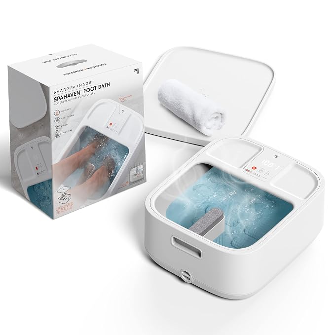 Sharper Image® Spahaven Heated Foot Bath – Bubble Jets, Massage Rollers, 105°F, Pumice Stone Callus Remover| XL Foot Soaking Tub| Feet Scrubber| Home Pedicure Foot Spa| Womens Relief & Relaxation Gift by SHARPERIMAGE