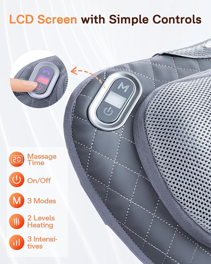 ALLJOY Cordless Neck and Back Massager with Heat & LCD Display - Rechargeable Shiatsu Massage Pillow for Muscle Pain Relief, Use While Charging, Gifts for Women Men - Image 3