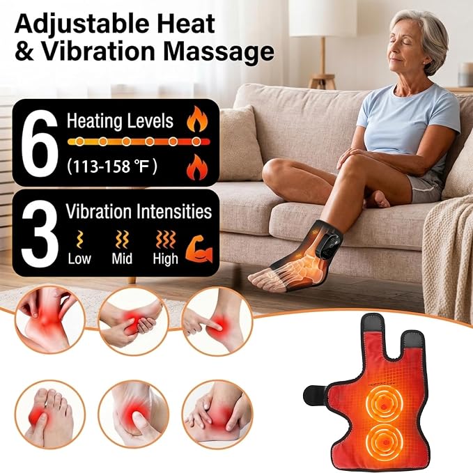 Foot Massager for Neuropathy Plantar Fasciitis Pain Relief, Cordless Heated Vibrating Wrap-Around Ankle Feet Massager,3 Modes,6 Heat Levels,Adjustable Timer,Portable for Home Travel (Black) - Image 3