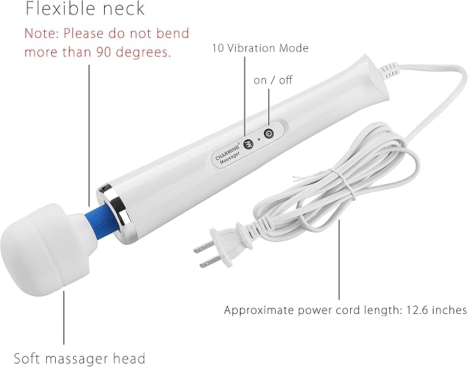 CHARMING 10 Speeds Wired Powerful Handheld Back Massager with Strong Vibration, Personal Therapy Massager for Sports Recovery, Muscle Aches, Full Body Pain (White) - Image 5