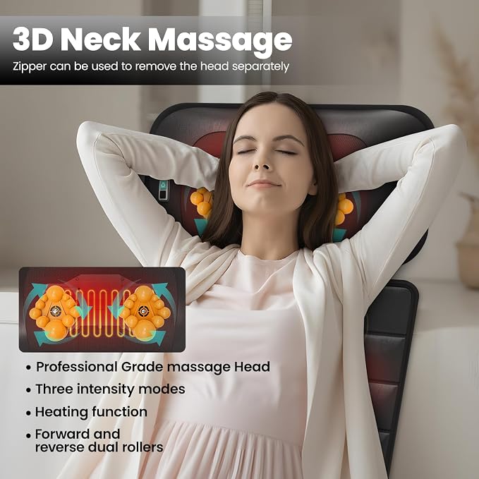 Massage Mat, Detachable Neck Massager, Full Body Vibration Heating, Massage Pad with 10 Vibrating Motors and 9 Speed Settings for Home Office Use, Gift for Men Women Parents,Black - Image 5