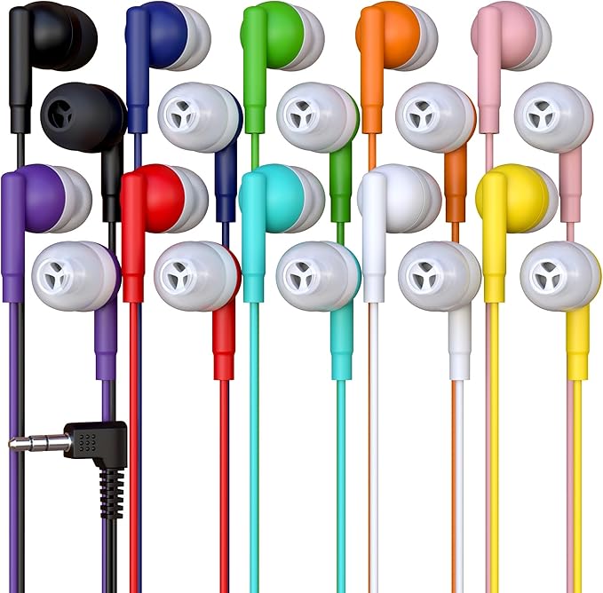 20 Pack Bulk Wired Earbuds, In Ear Headphones with 3.5mm Jack, 4ft Tangle Free Cable, Comfortable Fit, Affordable and Cost Effective, Ideal for School Classroom Testing Students Events Groups, Mix by Redskypower