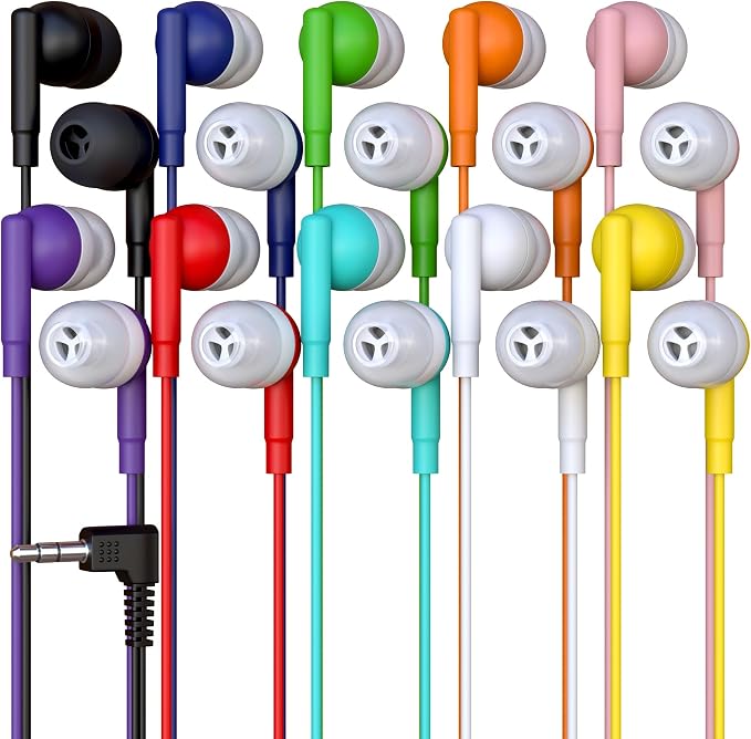 10 Pack Bulk Wired Earbuds, In Ear Headphones with 3.5mm Jack, 4ft Tangle Free Cable, Comfortable Fit, Affordable and Cost Effective, Ideal for School Classroom Testing Students Events Groups, Mix by Redskypower
