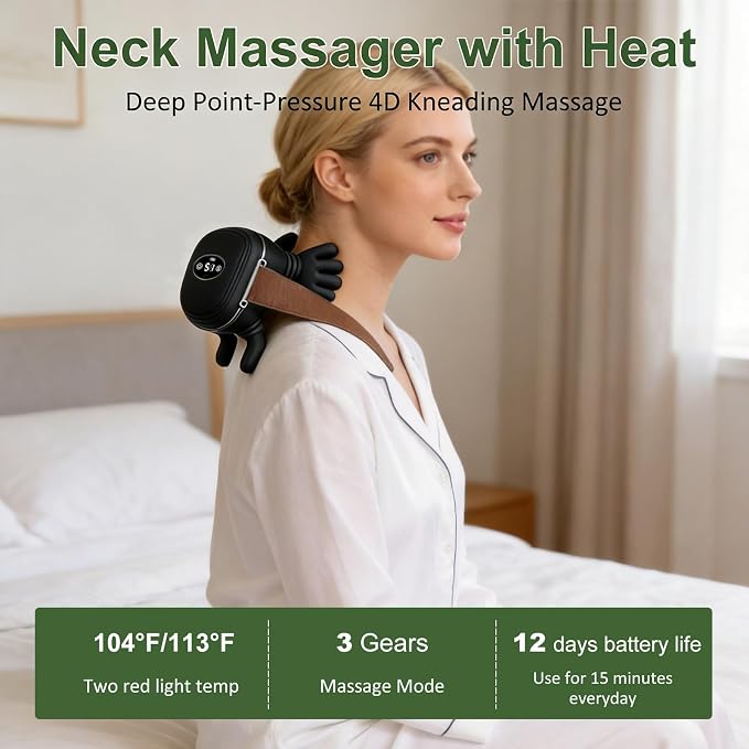 Neck Massager with Heat, Cordless 4D Kneading Neck Shoulder Back Massager, Deep Tissue Pain Relief Massager with Bionic Fingers & Screen, Ideal Gift for Men Women(Black) - Image 4