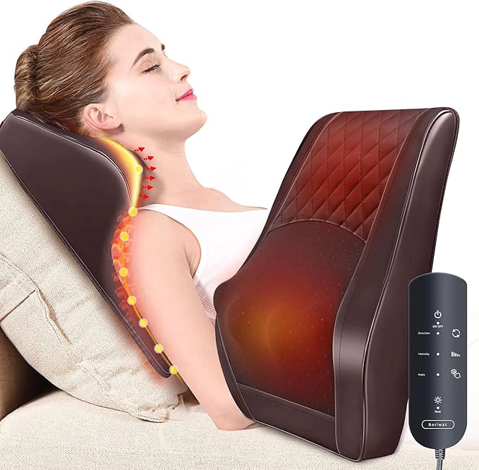 Boriwat Neck Massager with Heat, Back Massager & Deep Tissue Massager, 3D Kneading Massage Pillow for Neck, Back, Shoulder, Leg, Gifts Men Women Mom Dad, Stress Relax at Home Office and Car (Brown) by Boriwat