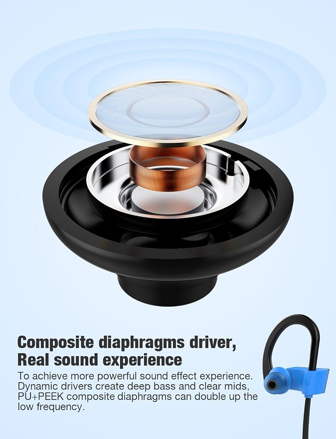 Bluetooth Headphones, Otium Wireless Sports Earbuds, Waterproof IPX7 w/Mic, HD Stereo in-Ear Earphones, Case, Fast Pairing, Gym Running Workout, 10 Hrs Battery Noise Cancelling Headsets - Image 3