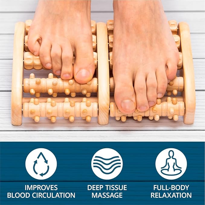 TheraFlow Foot Massager for Plantar Fasciitis Relief - Mom Gifts for Women & Gifts for Dad, Wooden Foot Roller Massager with Deep Tissue & Reflexology Nubs (Includes Reflexology Chart) - Image 2