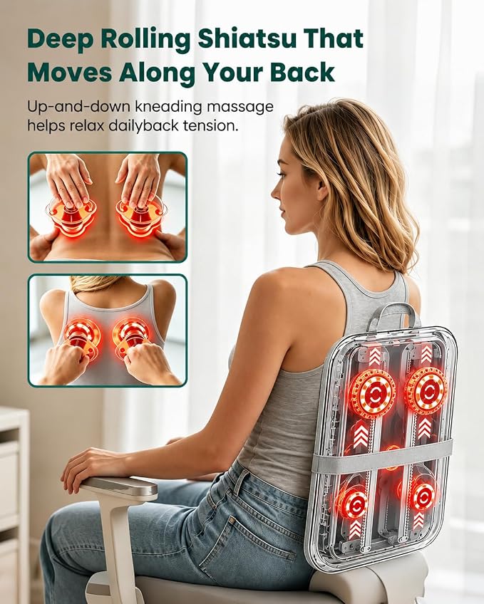 Cordless Shiatsu Back Massager for Pain Relief Deep Tissue with Heat - Image 2