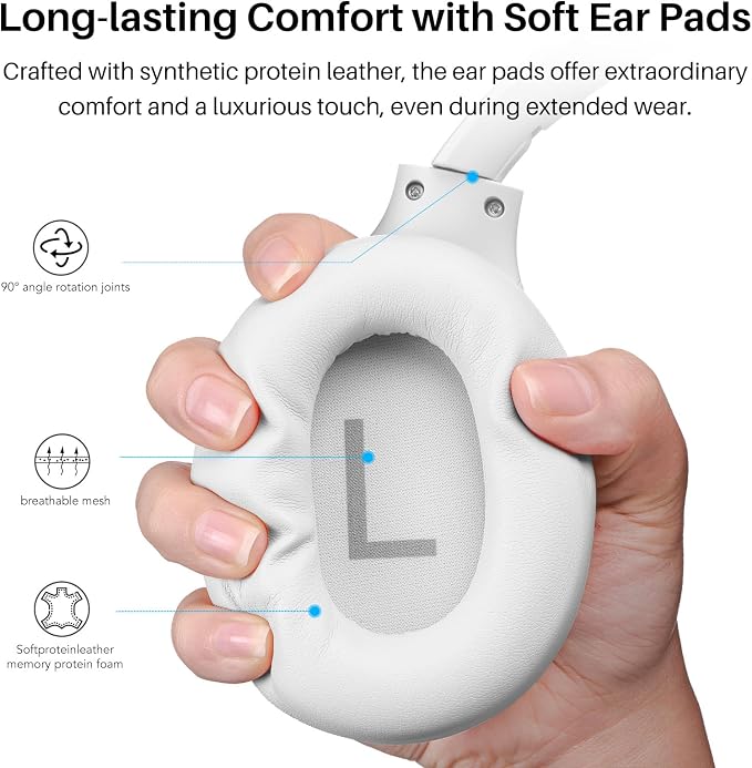 TOZO Hybrid Active Noise Cancelling Headphones, Hi Res Audio | Wireless Over Ear Bluetooth Headset, 60H Playtime, Custom EQ via App Deep Bass Comfort Fit Ear Cups, for Home Office Travel - Image 7