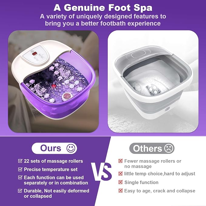 ECARBME Foot Spa Bath Massager with Heat, Foot Soaking Tub with 22 Massage Rollers, Temperature Control, Jets, Bubbles, Epsom Salt and Vibration, Foot Bath soak tub for Relaxation- Purple - Image 6