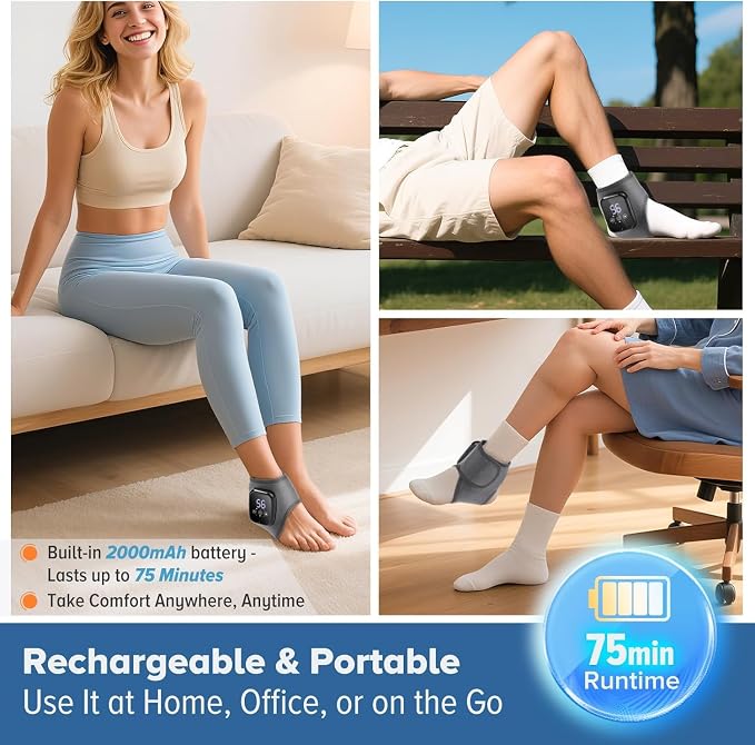 Cordless Ankle Massager with Heat, Ankle Heating Pad with Massage, Rechargeable Heated Ankle Wrap for Pain Relief, Foot and Ankle Massager, FSA or HSA, Grey - Image 3