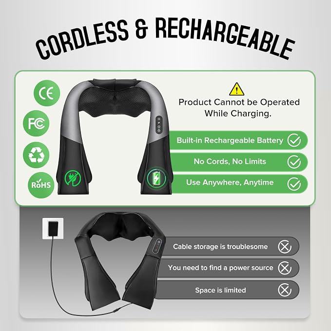 Cordless Shiatsu Neck and Shoulder Massager, Back Massager with Heat,Massage Deeper Tissue 4D Kneading Massage for Shoulder, Neck and Back, Use at Home, Office, Car - Gifts for Fathers Day Dad Gift - Image 8