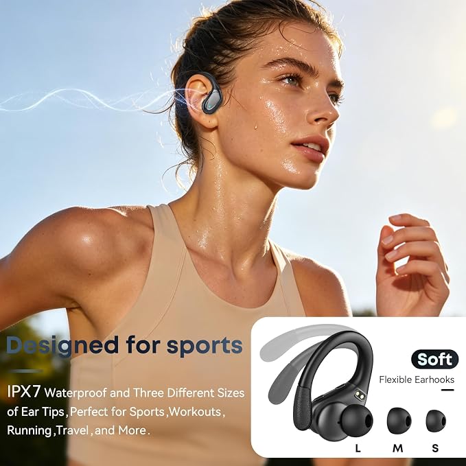 HAOYUYAN Wireless Earbuds, Sports Bluetooth Headphones, Noise Canceling Ear Buds with 80hr Playtime, LED Power Display, IPX7 Waterproof Earphones for Gym/Workout - Image 2