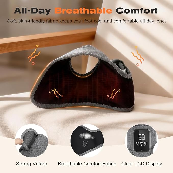 Foot Massager for Neuropathy, 3 Heat & Vibration Levels, Ankle Massager for Heel, Arch & Ankle Relief, Portable for Home or Travel Ideal Gift-Grey - Image 8