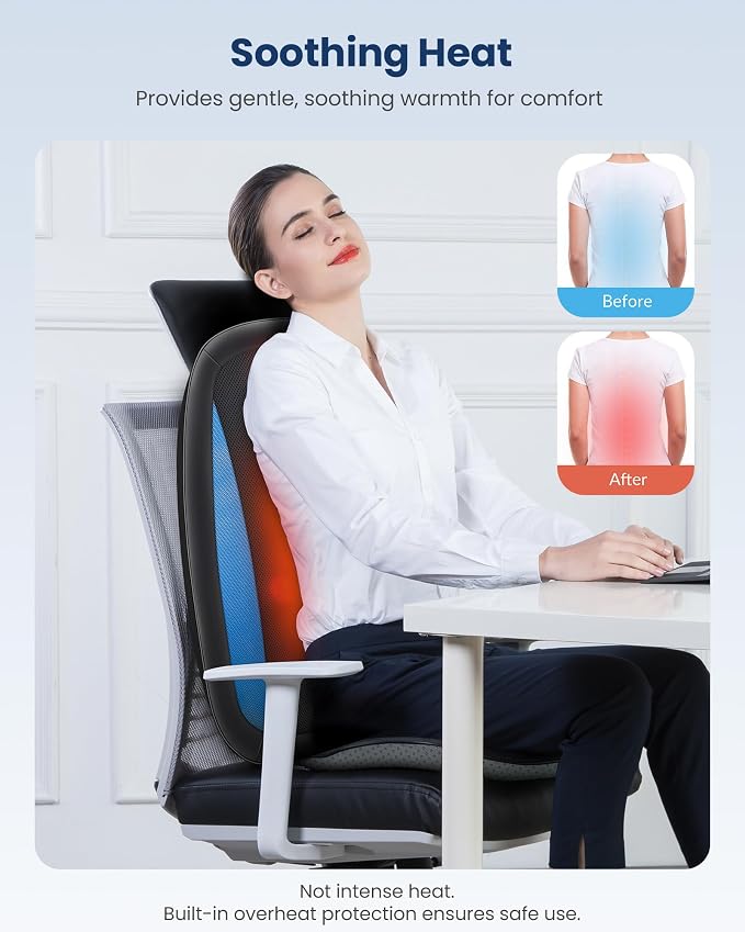 COMFIER Shiatsu Back Massager with Heat,Deep Tissue Kneading Massage Seat Cushion,Massage Chair Pad for Full Back,Body Massager for Home or Office Chair use - Image 5