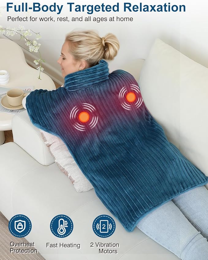 Vibrating Heating Pad for Neck and Shoulders and Back, 24"x35",Teal - Image 3