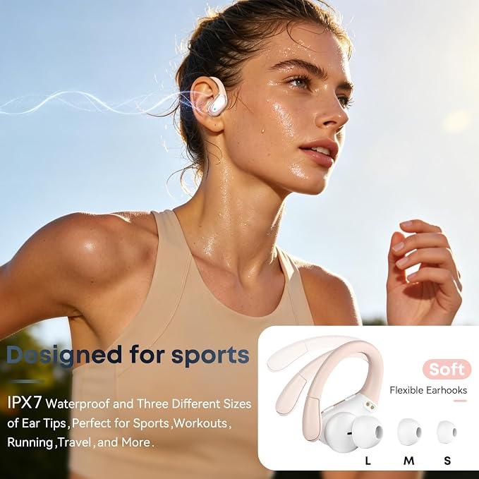 HAOYUYAN Sports Bluetooth Headphones, 80Hrs Playtime Wireless Earbuds with LED Power Display, IPX7 Waterproof Earphones for Workout/Running, Noise Canceling Headset Ear Buds Champagne Gold - Image 2