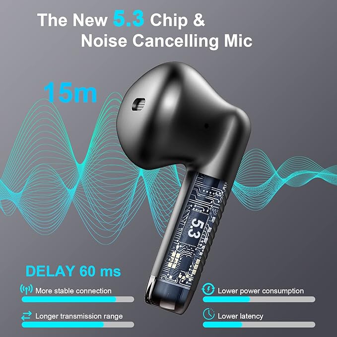 Wireless Earbuds, Bluetooth 5.4 Earbuds Stereo Bass, Bluetooth Headphones in Ear Noise Cancelling Mic, Earphones IP7 Waterproof Sports, 32H Playtime USB C Mini Charging Case Ear Buds for Android iOS - Image 2