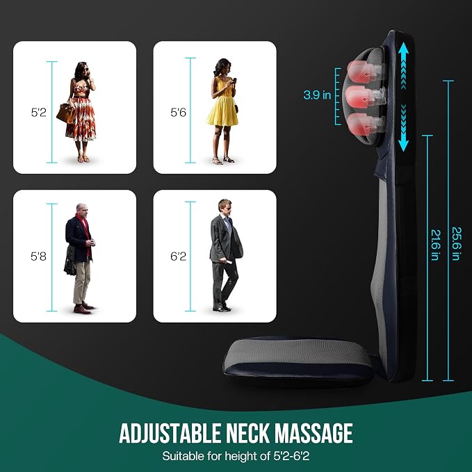 Snailax Shiatsu Neck Back Massager with Heat, Full Body Massage Chair Pad with Adjustable Height, Deep Kneading & Rolling Massage Seat Cushion for Back Pain, APP Control Seat Chair Massager, Gifts - Image 5