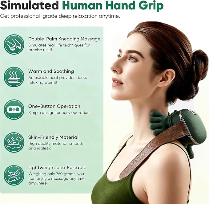 Heated Neck Massager, Portable Shiatsu Shoulder and Back Massager, Cordless Rechargeable Massage Master for Relief Pain and Muscle Relax - Image 5