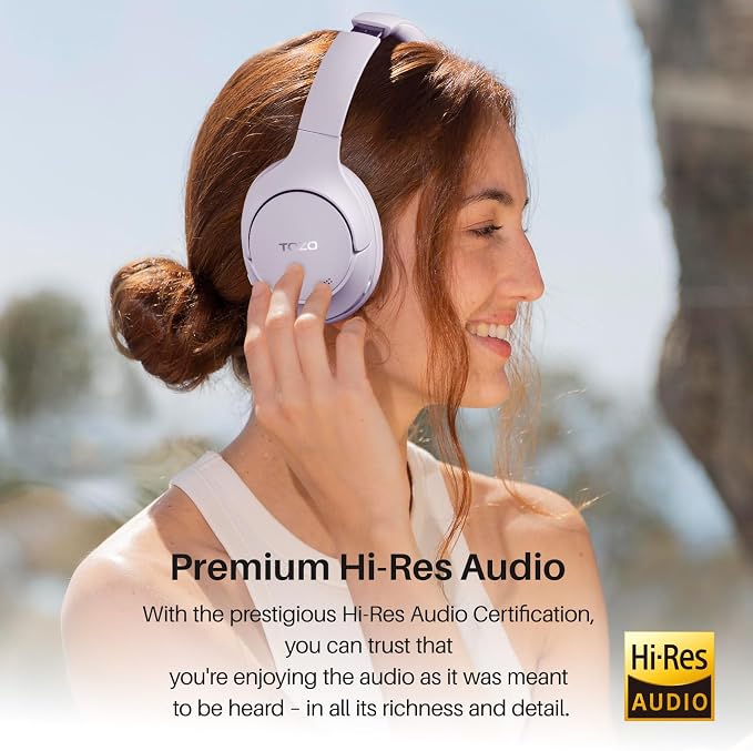 TOZO Hybrid Active Noise Cancelling Headphones, Hi Res Audio | Wireless Over Ear Bluetooth Headset, 60H Playtime, Custom EQ via App Deep Bass Comfort Fit Ear Cups, for Home Office Travel - Image 2