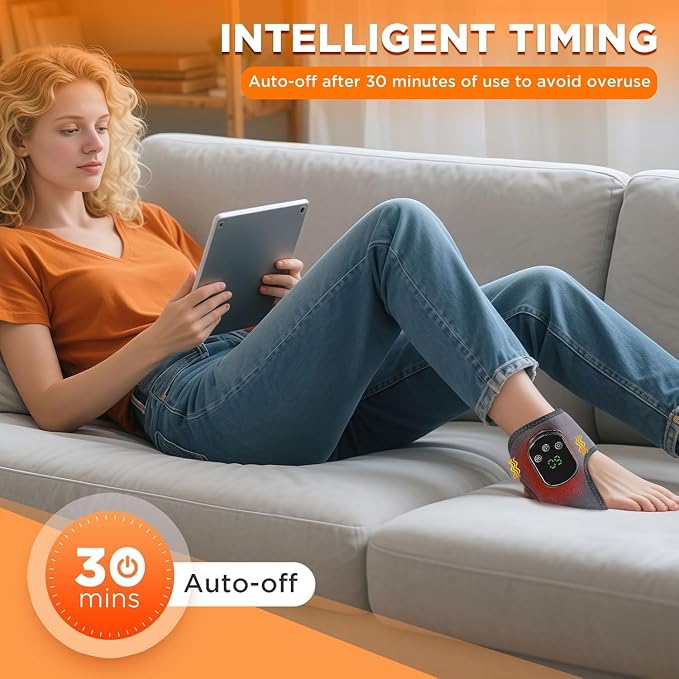 Cordless Ankle Massager with Heat, Rechargeable Ankle Heating Pad Wrap for Pain Relief, Portable Heated Foot Massager for Neuropathy Plantar Fasciitis, 5 Heat Levels 3 Vibration Modes Auto Shut Off - Image 3