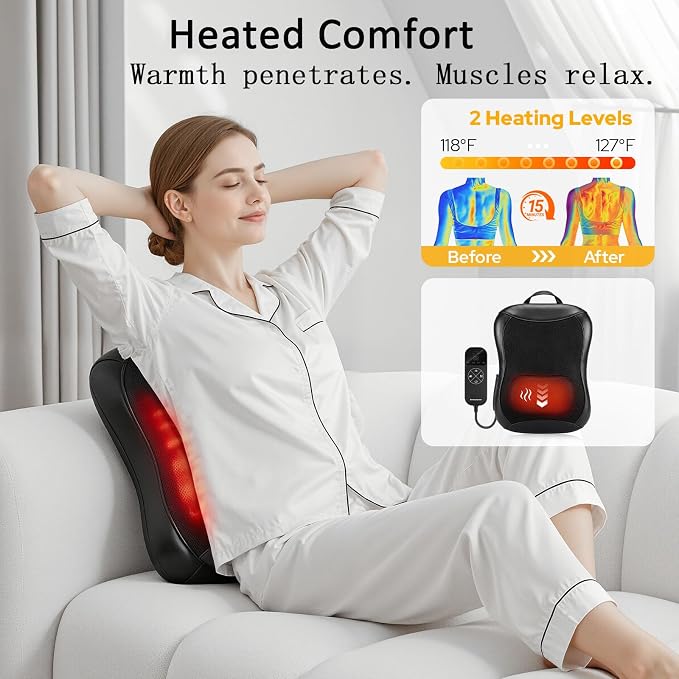 Shiatsu Back Massager with Heat: Upper & Lower Full Back Massager for Chair - Image 3