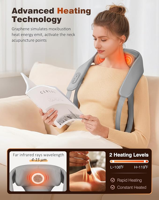 KNQZE Cordless Neck Massager for Pain Relief Deep Tissue with Heat - Image 2