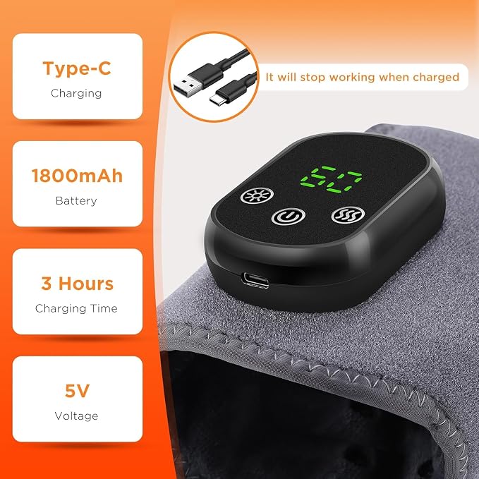 Cordless Ankle Massager with Heat, Rechargeable Ankle Heating Pad Wrap for Pain Relief, Portable Heated Foot Massager for Neuropathy Plantar Fasciitis, 5 Heat Levels 3 Vibration Modes Auto Shut Off - Image 6