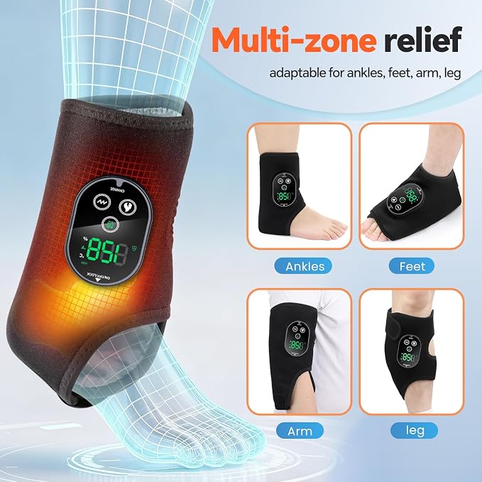2PCS Cordless Foot Massager for Neuropathy, Foot and Ankle Massager for Pain Relief, 3000mAh Rechargeable Ankle Heating Pad with Massage for Circulation, Black - Image 3